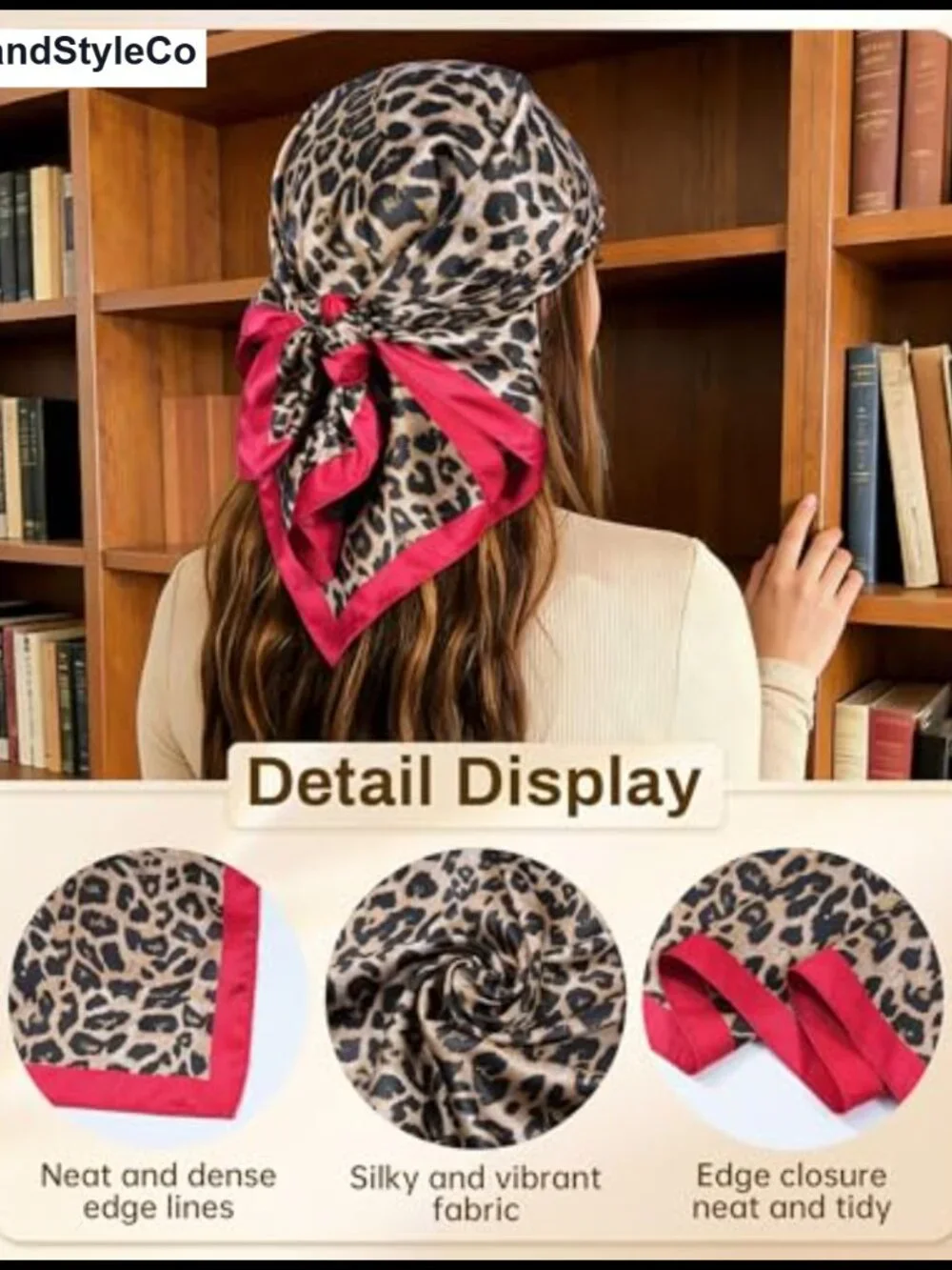 Reversible Satin Hair Scarf, Square Bandana for Women, Leopard Print